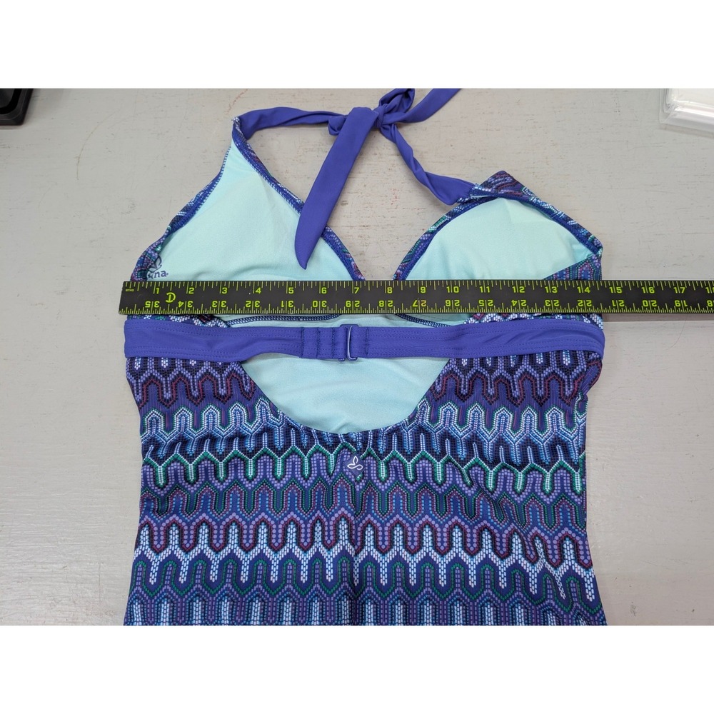 Prana Geometric Zigzag Halter One Piece Swimsuit Size M Purple Beach Summer - Picture 6 of 9